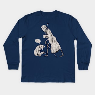 Skeleton Poet and Dog Staring Encounter, Skeleton Funny Kids Long Sleeve T-Shirt